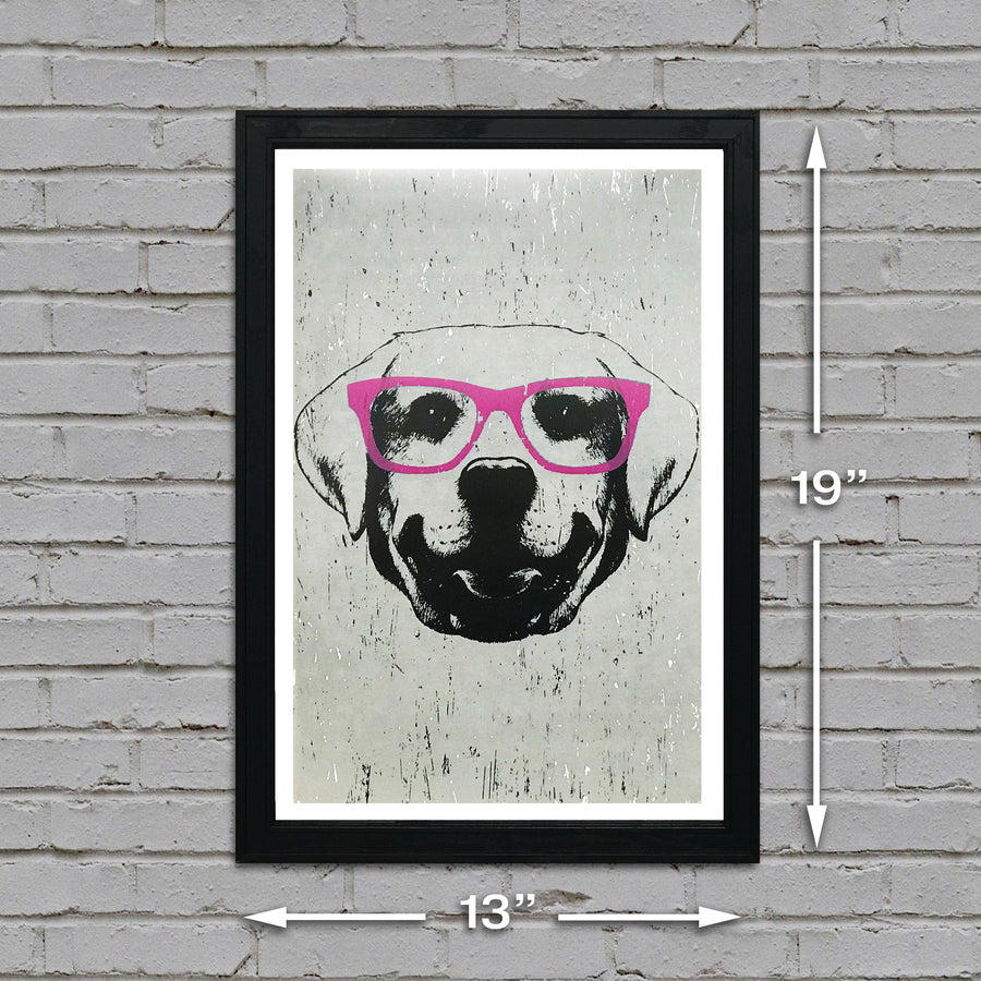Limited Edition Labrador Retriever with Pink Glasses Art Print / Poster - 13x19"