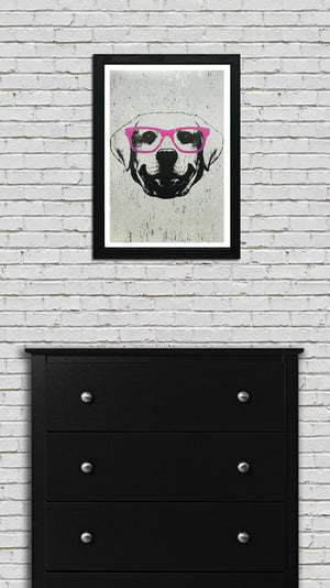 Limited Edition Labrador Retriever with Pink Glasses Art Print / Poster - 13x19"
