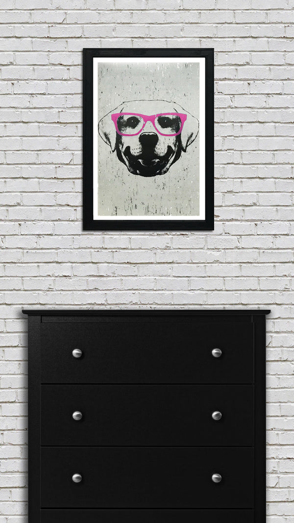Limited Edition Labrador Retriever with Pink Glasses Art Print / Poster - 13x19"