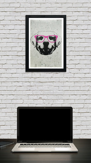 Limited Edition Labrador Retriever with Pink Glasses Art Print / Poster - 13x19"