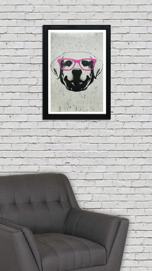 Limited Edition Labrador Retriever with Pink Glasses Art Print / Poster - 13x19"