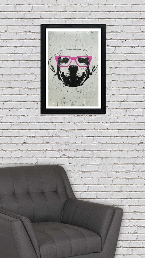 Limited Edition Labrador Retriever with Pink Glasses Art Print / Poster - 13x19"