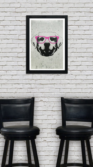 Limited Edition Labrador Retriever with Pink Glasses Art Print / Poster - 13x19"