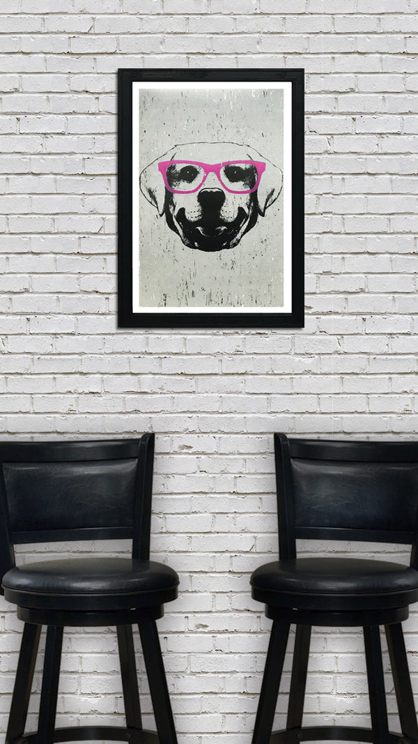 Limited Edition Labrador Retriever with Pink Glasses Art Print / Poster - 13x19"