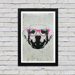 Limited Edition Labrador Retriever with Pink Glasses Art Print / Poster - 13x19"