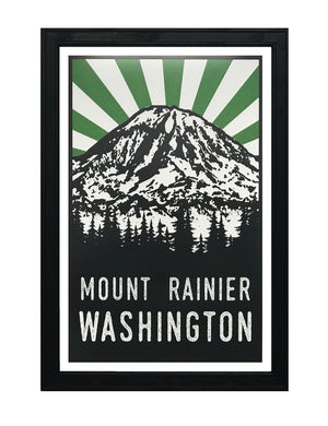 Limited Edition Mount Rainier Art Poster - Green and Black - 13x19"