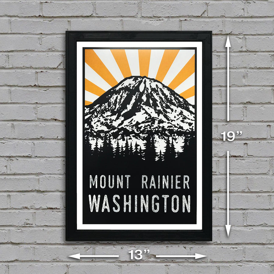 Limited Edition Mount Rainier Poster Art - Yellow and Black - 13x19"