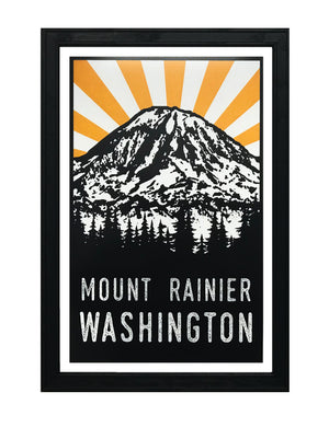 Limited Edition Mount Rainier Poster Art - Yellow and Black - 13x19"