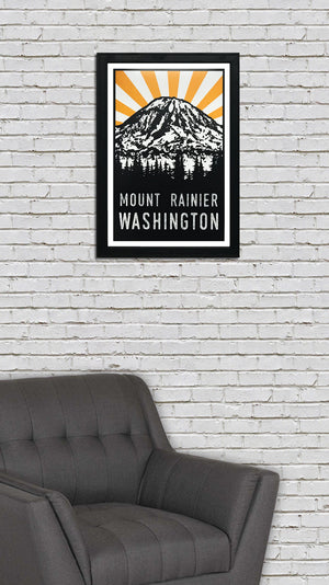 Limited Edition Mount Rainier Poster Art - Yellow and Black - 13x19"