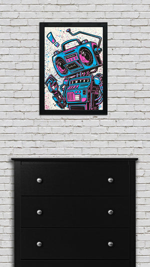 Limited Edition Music Poster Art Print - Boombox Robot Artist Series Featuring John Van Horn - Miami Vice Colors - 13x19"