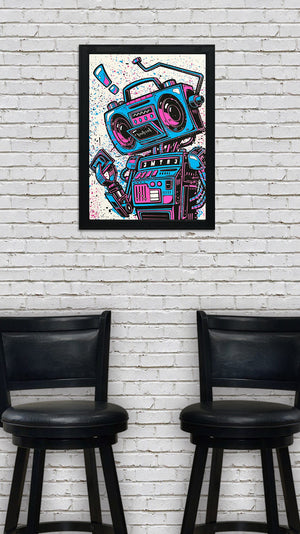 Limited Edition Music Poster Art Print - Boombox Robot Artist Series Featuring John Van Horn - Miami Vice Colors - 13x19"