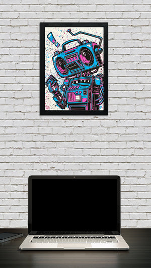 Limited Edition Music Poster Art Print - Boombox Robot Artist Series Featuring John Van Horn - Miami Vice Colors - 13x19"