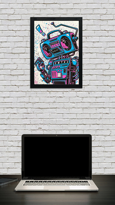 Limited Edition Music Poster Art Print - Boombox Robot Artist Series Featuring John Van Horn - Miami Vice Colors - 13x19"