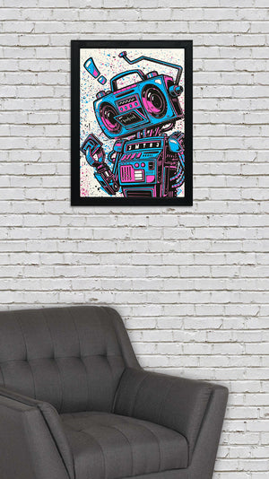 Limited Edition Music Poster Art Print - Boombox Robot Artist Series Featuring John Van Horn - Miami Vice Colors - 13x19"