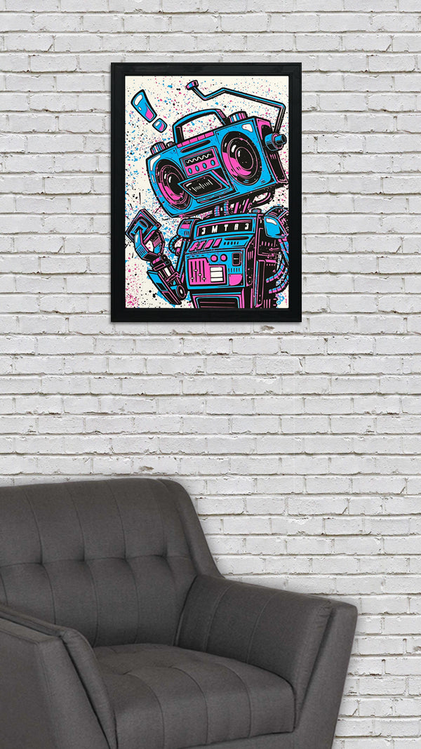 Limited Edition Music Poster Art Print - Boombox Robot Artist Series Featuring John Van Horn - Miami Vice Colors - 13x19"