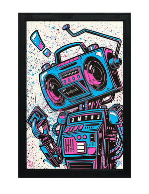 Limited Edition Music Poster Art Print - Boombox Robot Artist Series Featuring John Van Horn - Miami Vice Colors - 13x19"