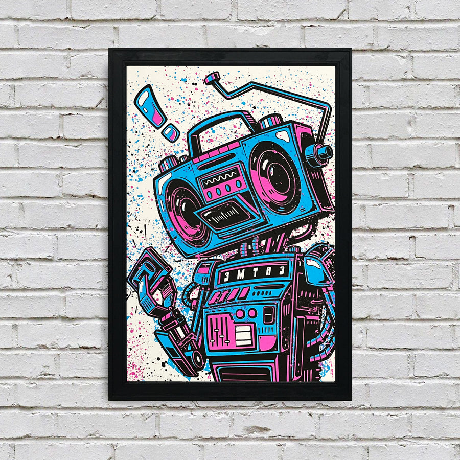 Limited Edition Music Poster Art Print - Boombox Robot Artist Series Featuring John Van Horn - Miami Vice Colors - 13x19"