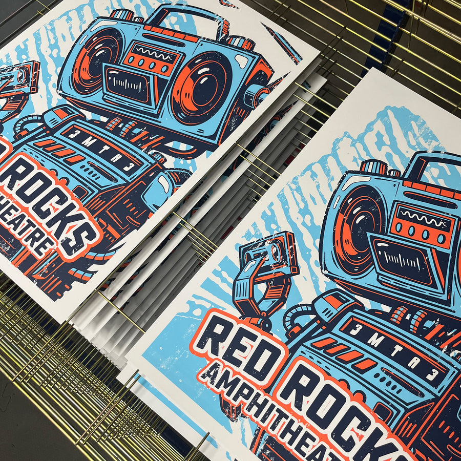 Limited Edition Red Rocks Music Poster Art Print - Boombox Robot Artist Series Featuring John Van Horn - Bronco Country - 13x19"