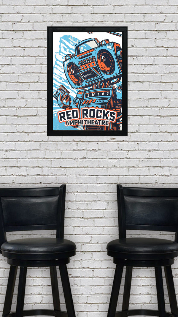 Limited Edition Red Rocks Music Poster Art Print - Boombox Robot Artist Series Featuring John Van Horn - Bronco Country - 13x19"