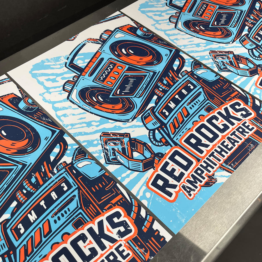 Limited Edition Red Rocks Music Poster Art Print - Boombox Robot Artist Series Featuring John Van Horn - Bronco Country - 13x19"