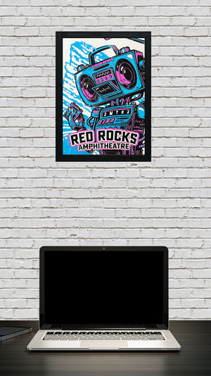 Limited Edition Red Rocks Music Poster Art Print - Boombox Robot Artist Series Featuring John Van Horn - Miami Vice Colors - 13x19"