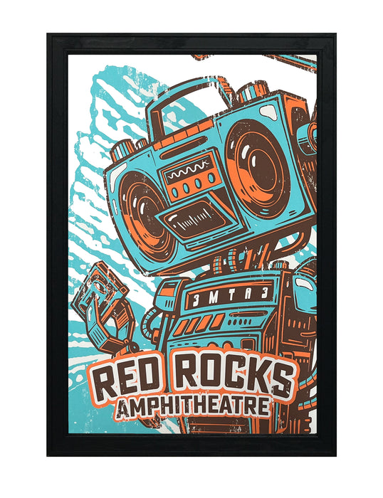 Limited Edition Red Rocks Music Poster Art Print - Boombox Robot Artist Series Featuring John Van Horn - Retro - 13x19"
