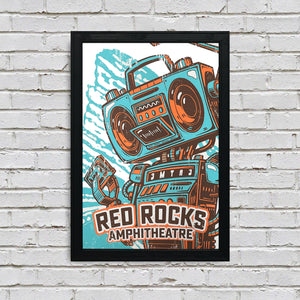 Limited Edition Red Rocks Music Poster Art Print - Boombox Robot Artist Series Featuring John Van Horn - Retro - 13x19"