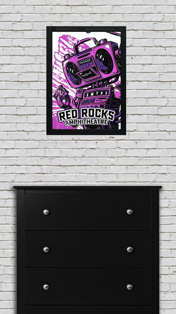 Limited Edition Red Rocks Music Poster Art Print - Boombox Robot Artist Series Featuring John Van Horn - Purple Haze - 13x19"