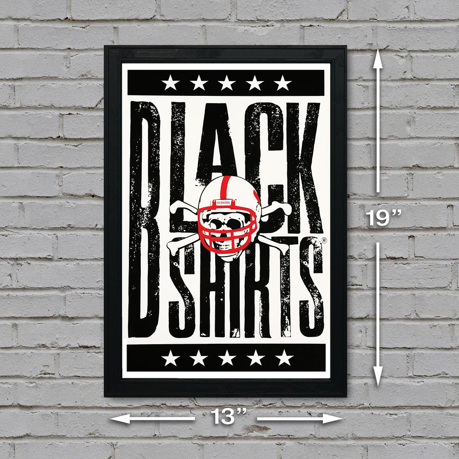 Limited Edition Blackshirts Letterpress Nebraska Cornhuskers Poster Art - 13x19"