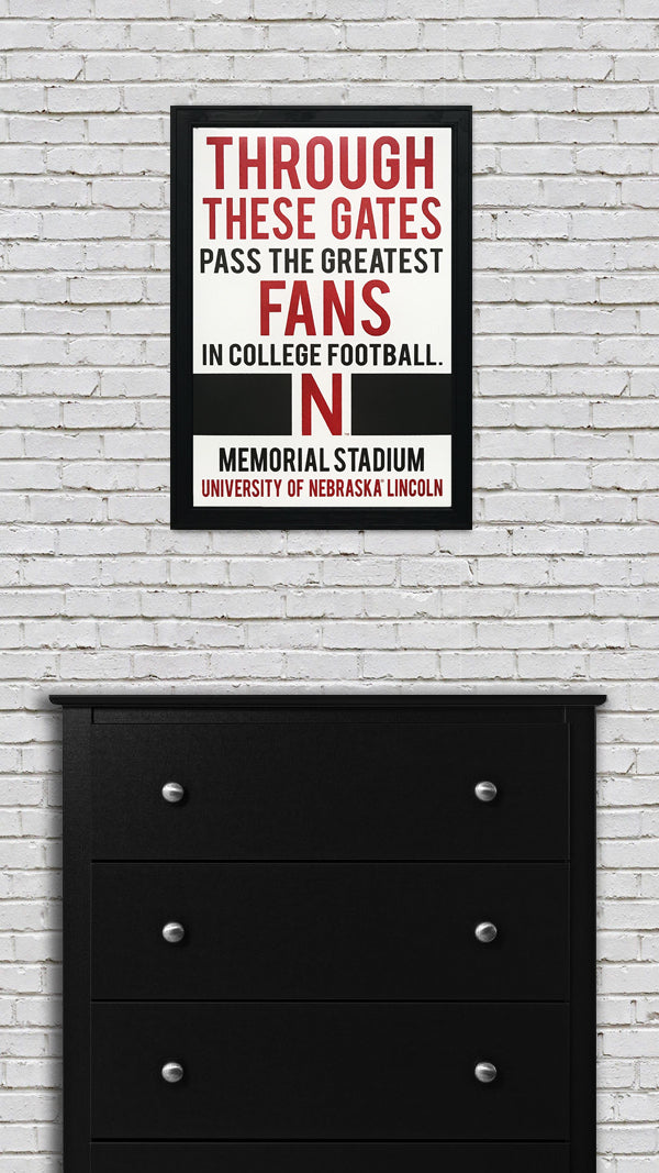 Limited Edition Nebraska Cornhuskers "Through These Gates" College Football Poster Art - 13x19"