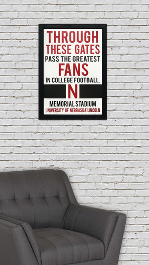 Limited Edition Nebraska Cornhuskers "Through These Gates" College Football Poster Art - 13x19"