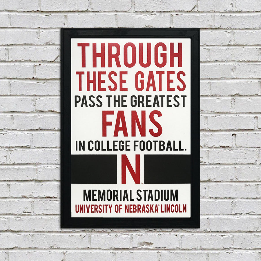 Limited Edition Nebraska Cornhuskers "Through These Gates" College Football Poster Art - 13x19"