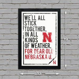 Limited Edition Dear Old Nebraska U. University of Nebraska Cornhuskers Poster Art - 13x19"