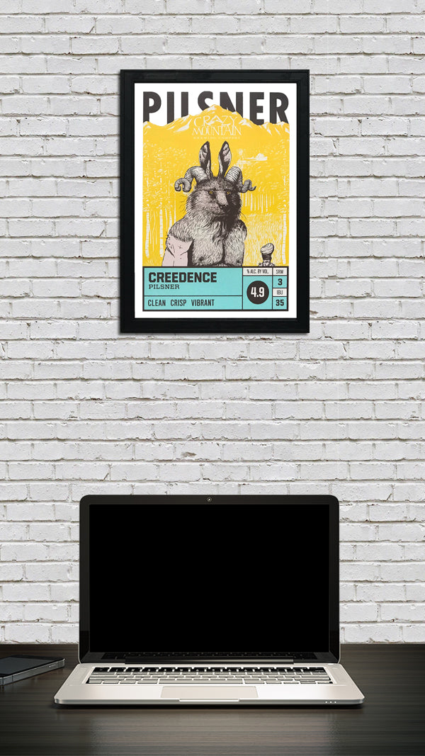 Limited Edition Crazy Mountain Creedence Pilsner Craft Beer Poster - 13x19"