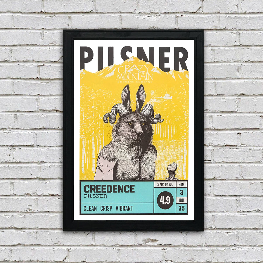Limited Edition Crazy Mountain Creedence Pilsner Craft Beer Poster - 13x19"