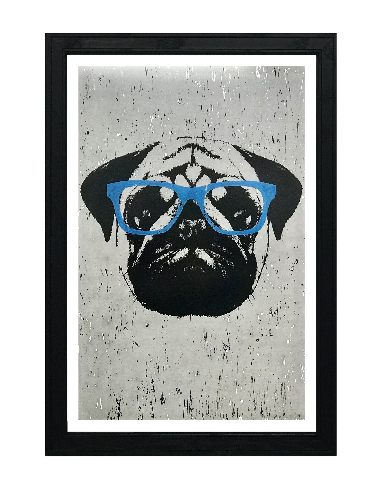 Limited Edition Pug Art Poster with Blue Glasses - 13x19