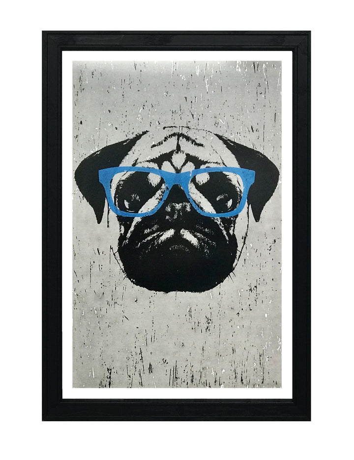 Limited Edition Pug Art Poster with Blue Glasses - 13x19"