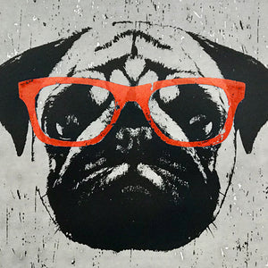 Limited Edition Pug Poster Art Print with Orange Glasses - 13x19