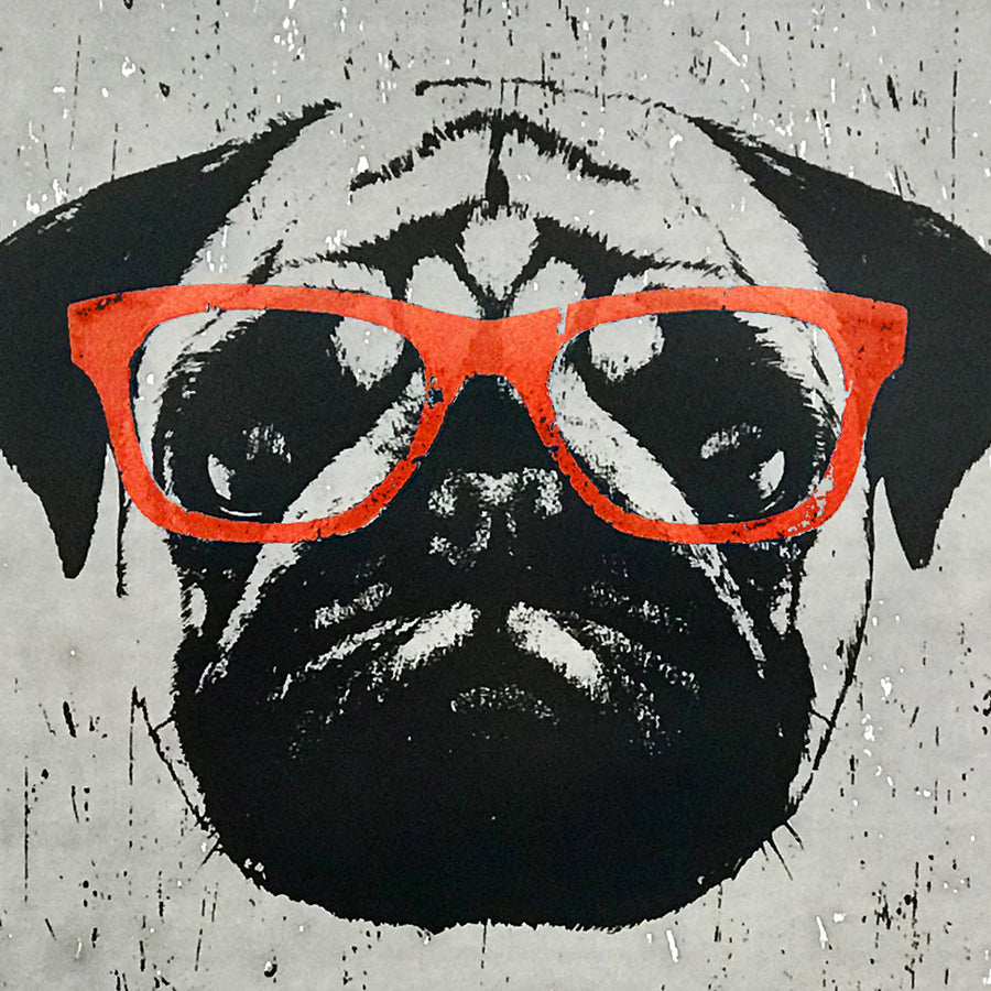 Limited Edition Pug Poster Art Print with Orange Glasses - 13x19"