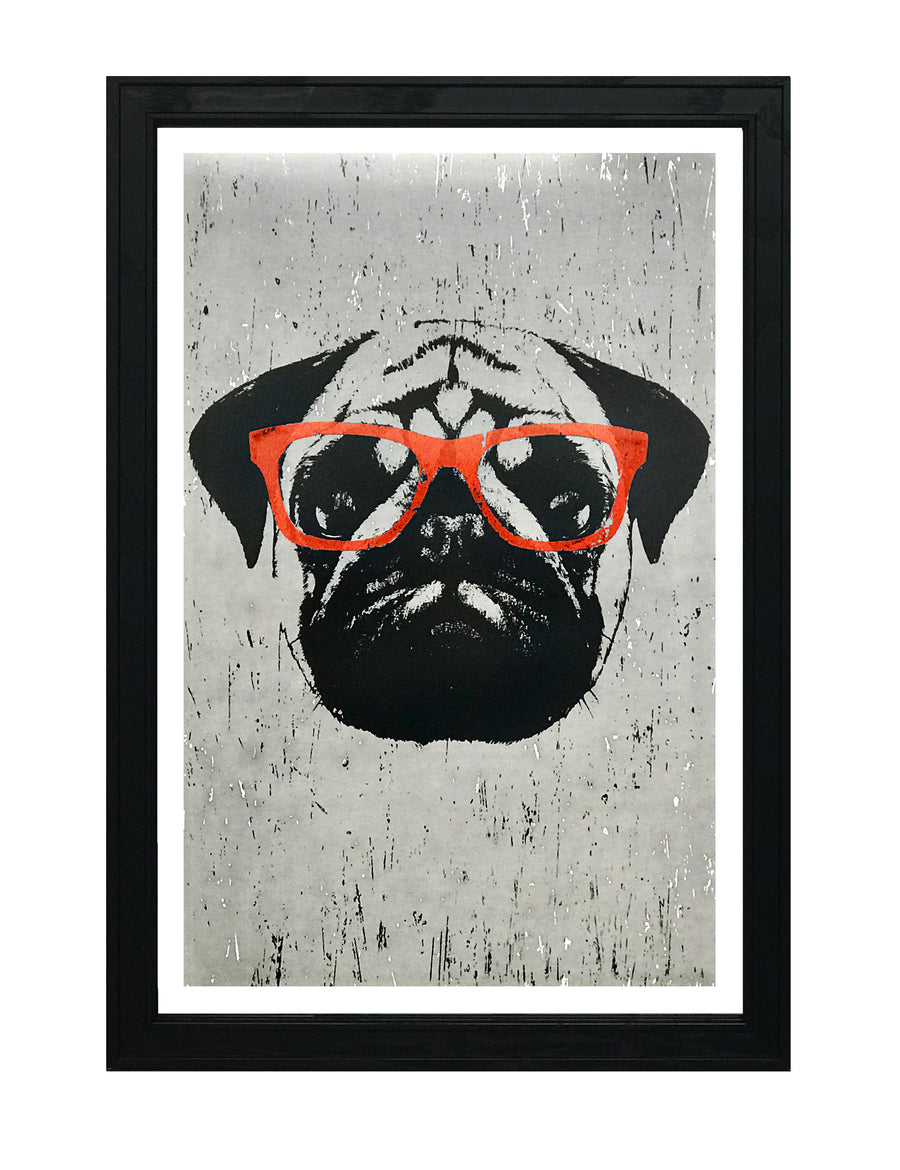 Limited Edition Pug Poster Art Print with Orange Glasses - 13x19"