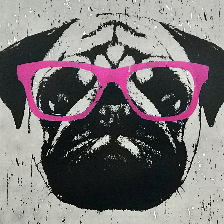 Limited Edition Pug Art Poster with Pink Glasses - 13x19"