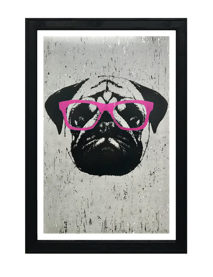 Limited Edition Pug Art Poster with Pink Glasses - 13x19"