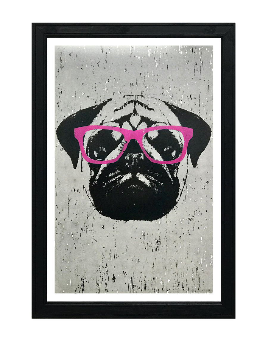 Limited Edition Pug Art Poster with Pink Glasses - 13x19"