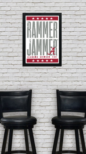 Limited Edition Rammer Jammer Alabama Crimson Tide Letterpress Poster Art - 13x19"