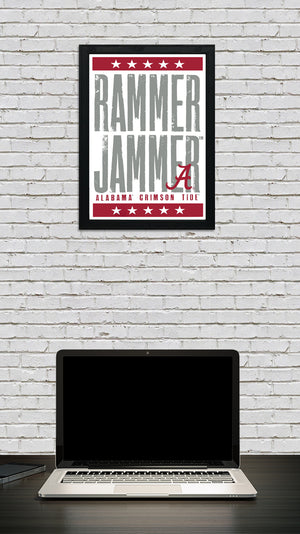 Limited Edition Rammer Jammer Alabama Crimson Tide Letterpress Poster Art - 13x19"