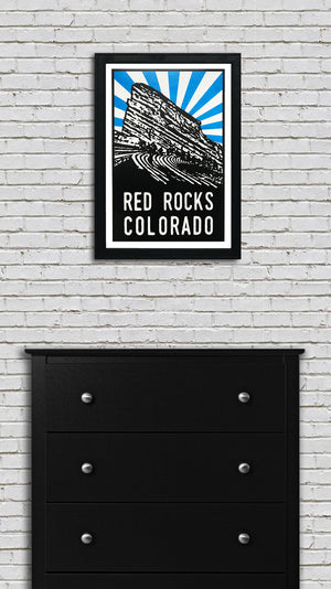 Limited Edition Limited Edition Red Rocks Art Poster - Blue Starburst - 13x19"