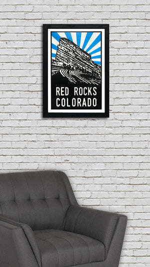 Limited Edition Limited Edition Red Rocks Art Poster - Blue Starburst - 13x19"