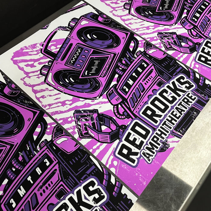 Limited Edition Red Rocks Music Poster Art Print - Boombox Robot Artist Series Featuring John Van Horn - Purple Haze - 13x19"