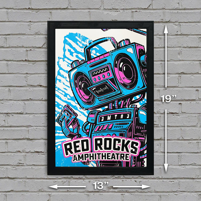 Limited Edition Red Rocks Music Poster Art Print - Boombox Robot Artist Series Featuring John Van Horn - Miami Vice Colors - 13x19"