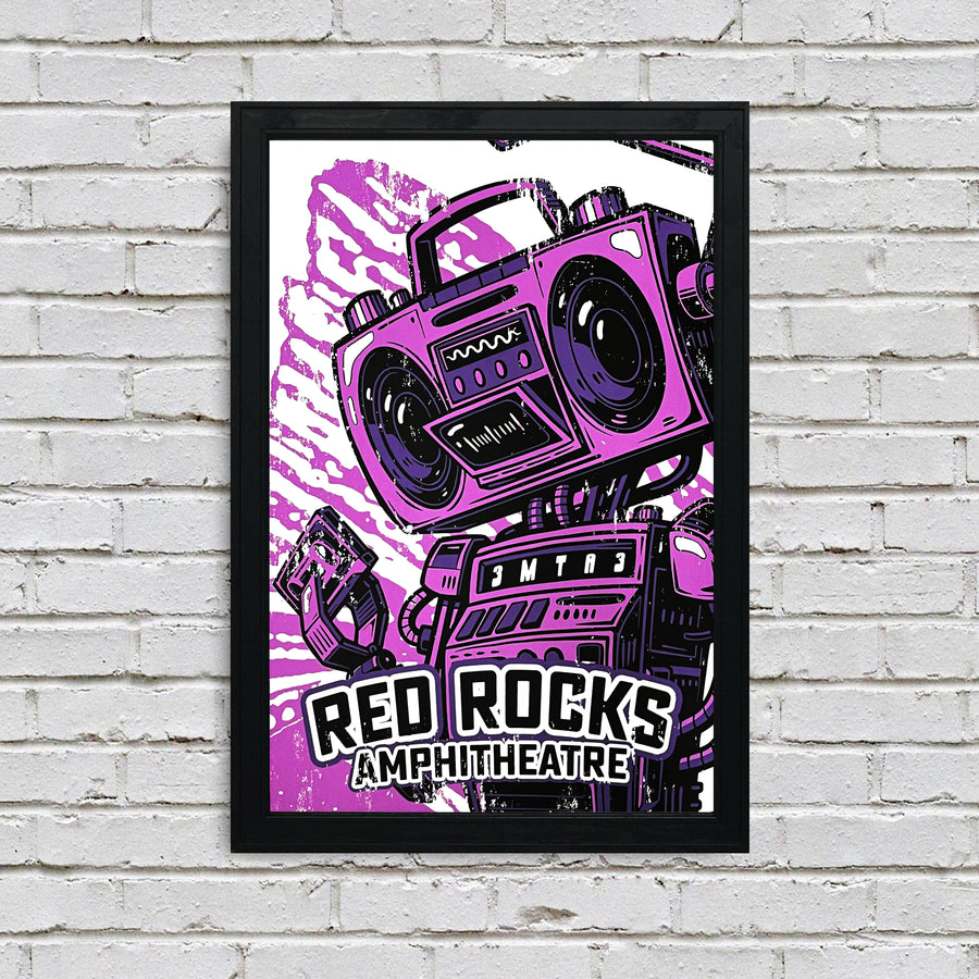 Limited Edition Red Rocks Music Poster Art Print - Boombox Robot Artist Series Featuring John Van Horn - Purple Haze - 13x19"